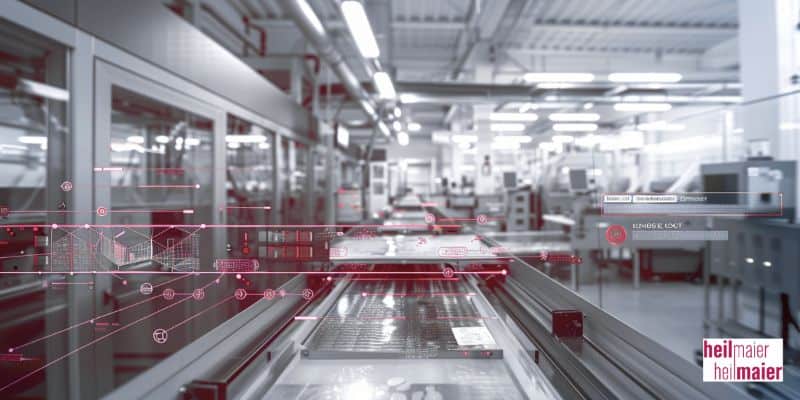 Vernetzte Produktionslinie mit digitalen Datenüberlagerungen als Beispiel für Industrie 4.0 Umsetzung im Mittelstand mit ungenutztem Potenzial